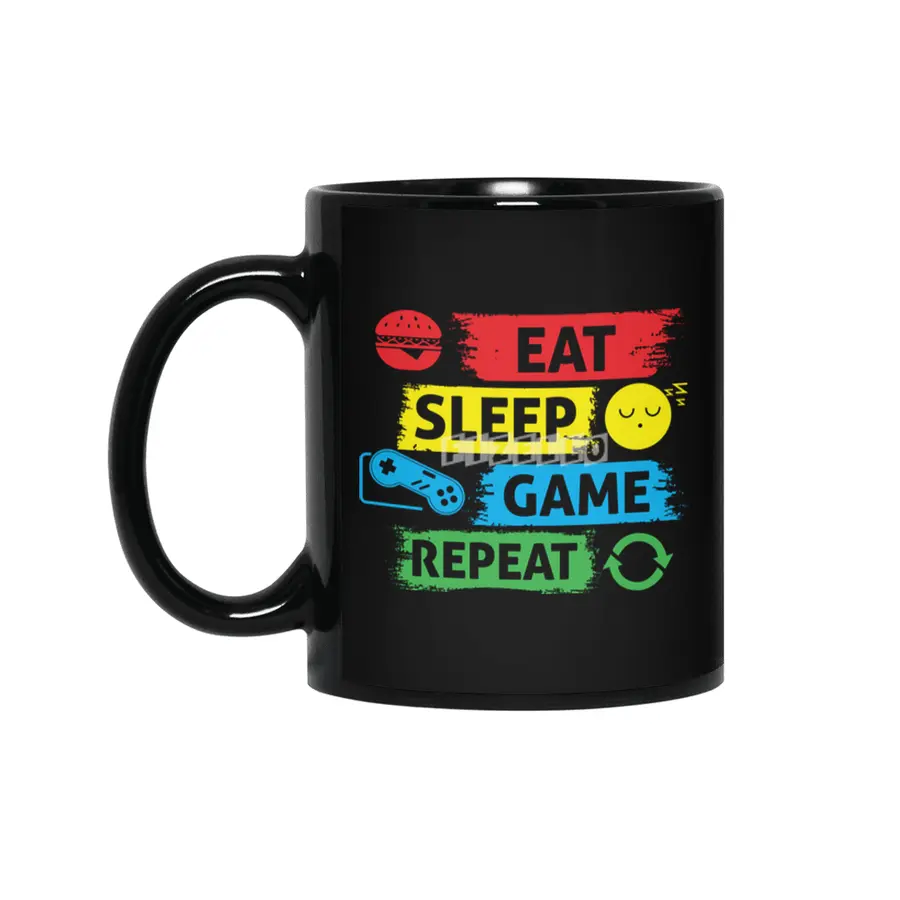 Esport eat sleep game repeat Essential T-Shirt Siyah Kupa
