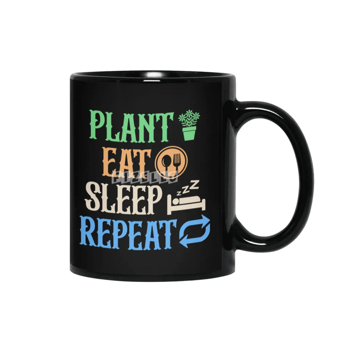 Plant Eat Sleep Repeat Gardener Life T-shirt Siyah Kupa