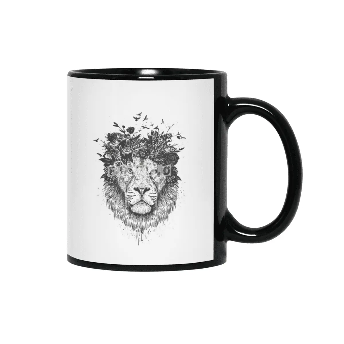 Floral lion Siyah Kupa