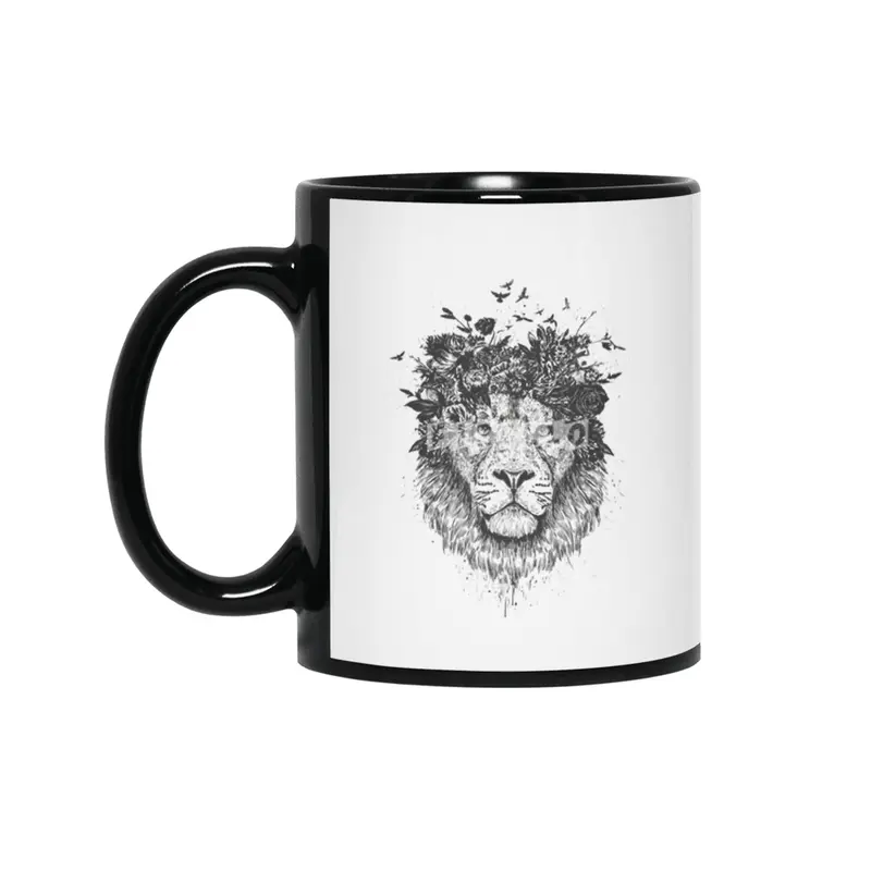 Floral lion Siyah Kupa