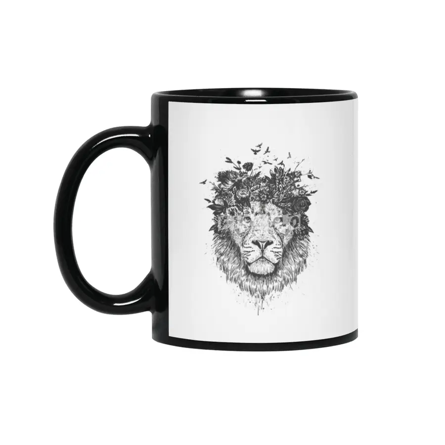 Floral lion Siyah Kupa