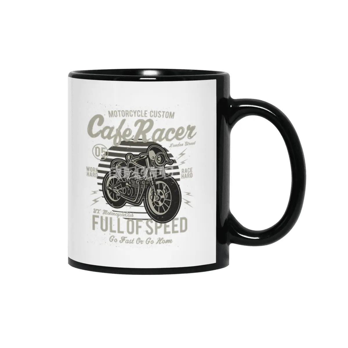 Biker Cafe Racer Full Of Speed Motorcycle Custom Work Hard - Race Hard Siyah Kupa