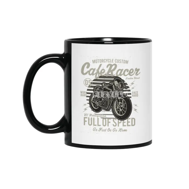 Biker Cafe Racer Full Of Speed Motorcycle Custom Work Hard - Race Hard Siyah Kupa