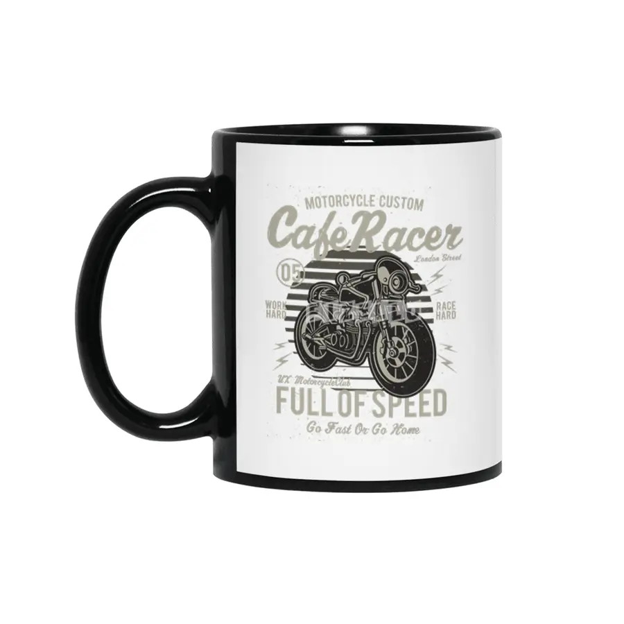 Biker Cafe Racer Full Of Speed Motorcycle Custom Work Hard - Race Hard Siyah Kupa