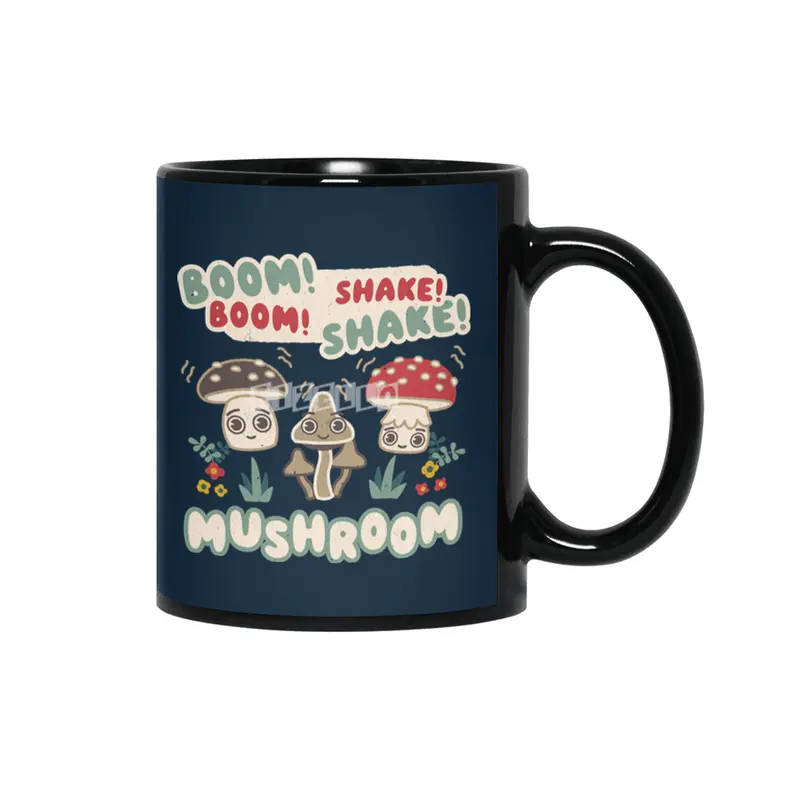 Boom Boom Shake the Room - Kawaii Mushroom Cute Characters Siyah Kupa