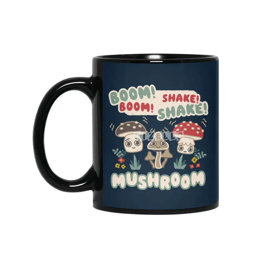Boom Boom Shake the Room - Kawaii Mushroom Cute Characters Siyah Kupa