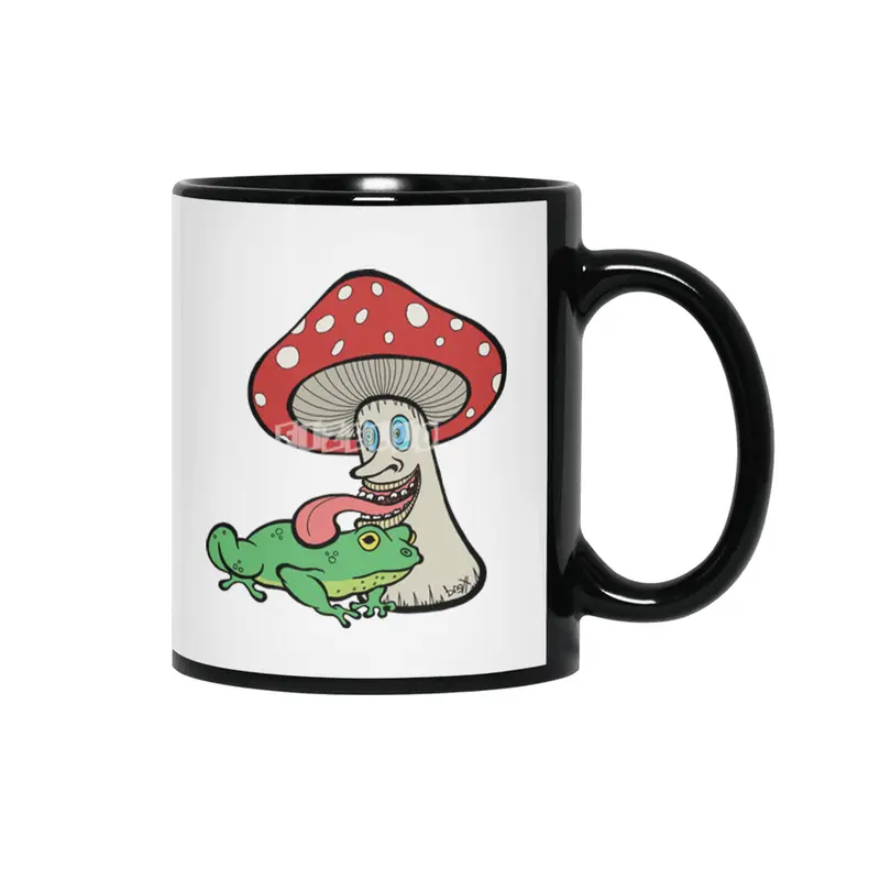 Magic Mushroom Licking Frog Siyah Kupa