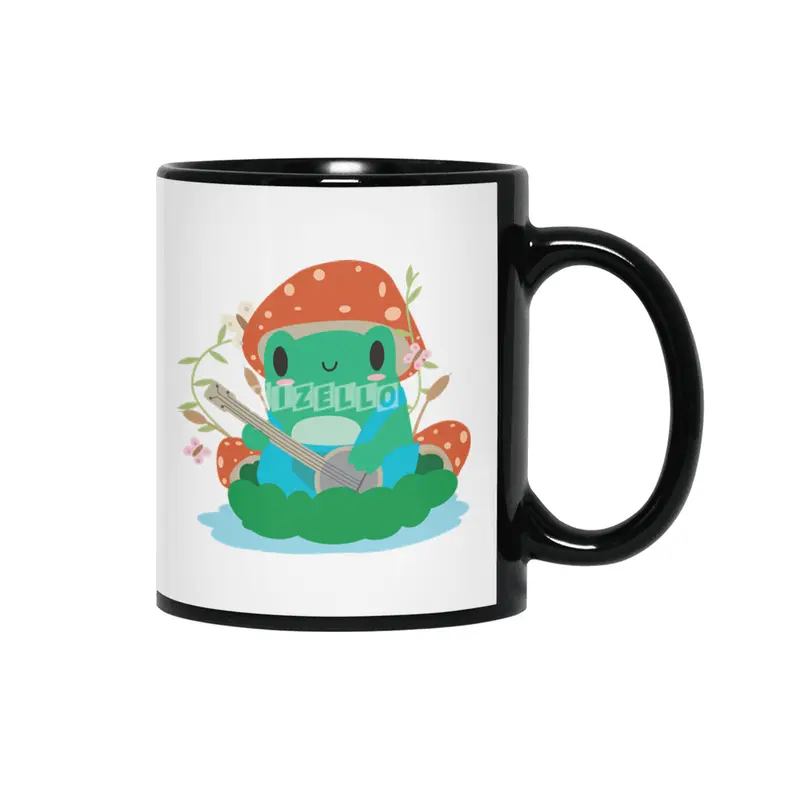 Cottagecore Aesthetic Frog Mushroom Hat Banjo Kawaii Siyah Kupa