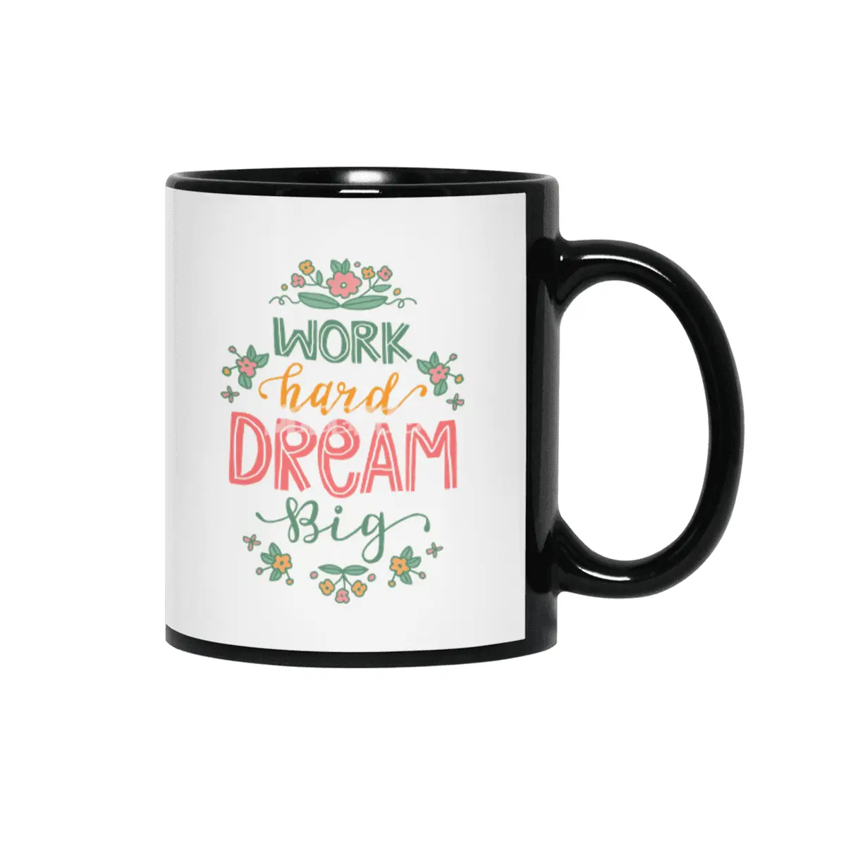 Motivational Work Hard Dream Big Lettering Siyah Kupa