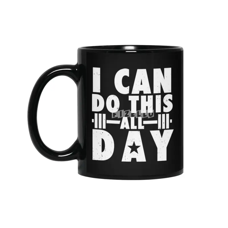 All day Workout Training Gym Fitness Motivational Siyah Kupa