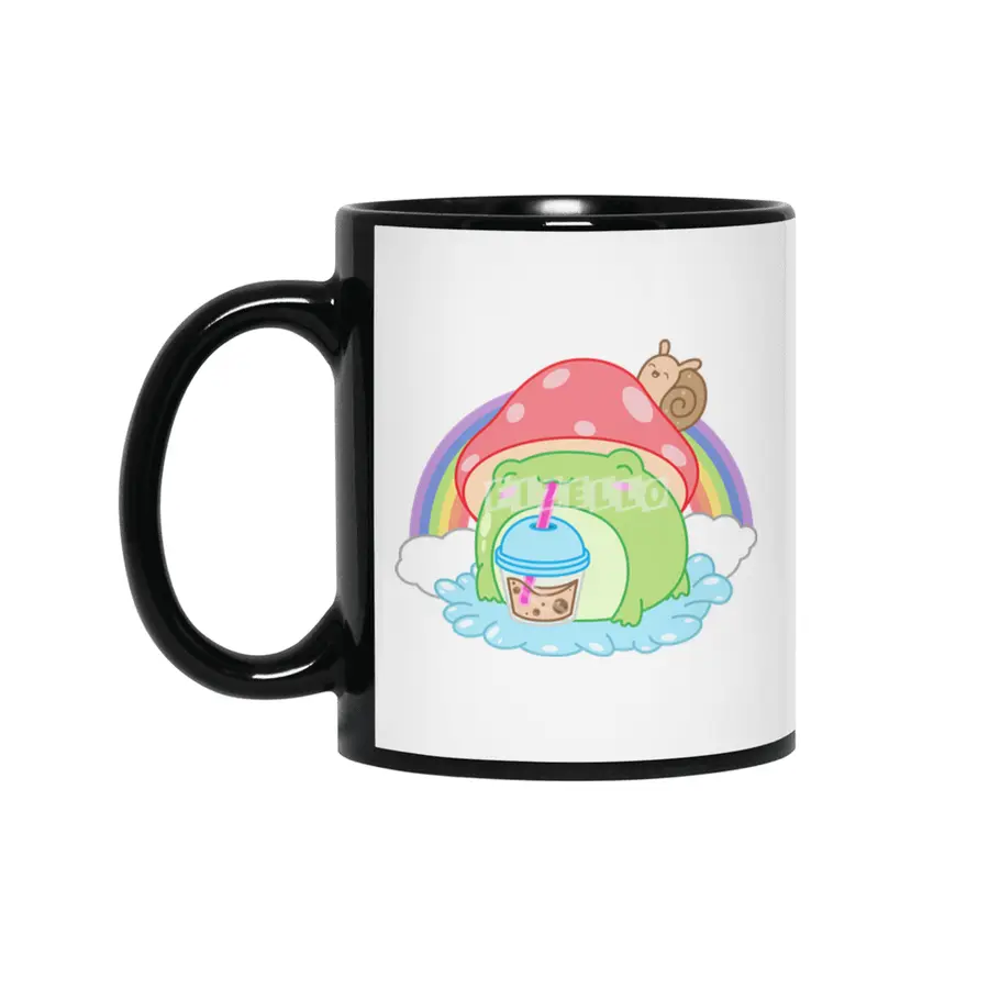Frog Boba Bubble Tea Kawaii Anime Japanese Mushroom Snail Siyah Kupa