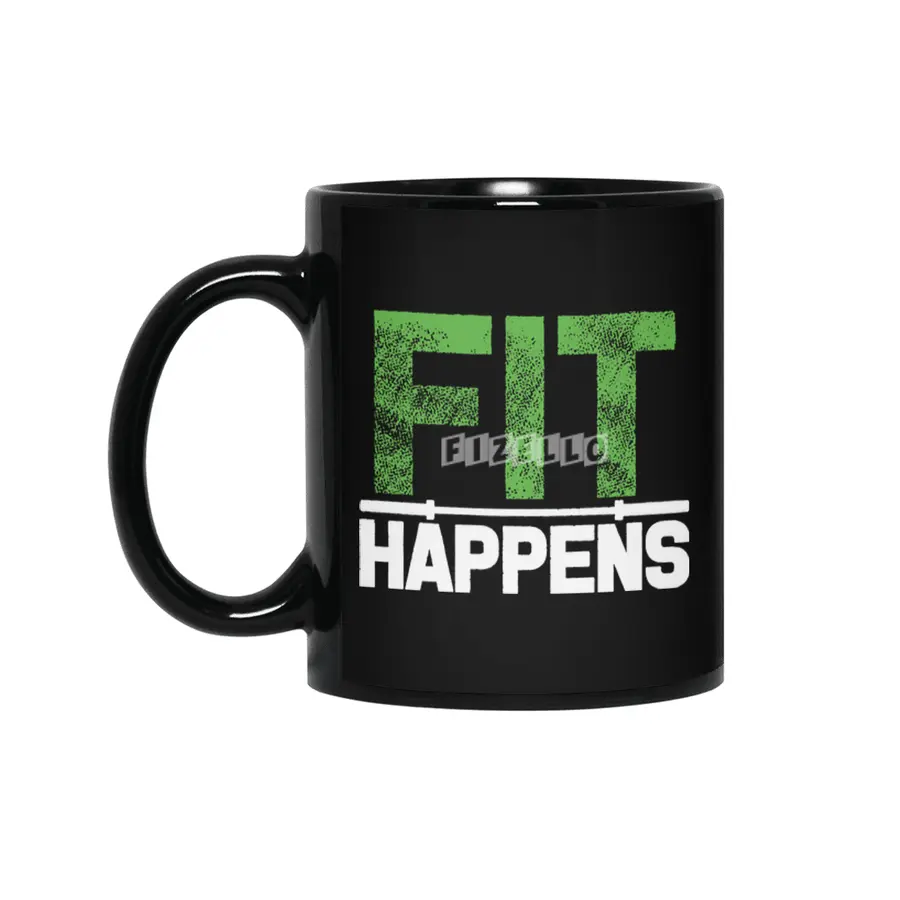 Fit Happens Cross Fit Barbell Fitness Exercise Workout Train Mens gym crossfit lifting Siyah Kupa