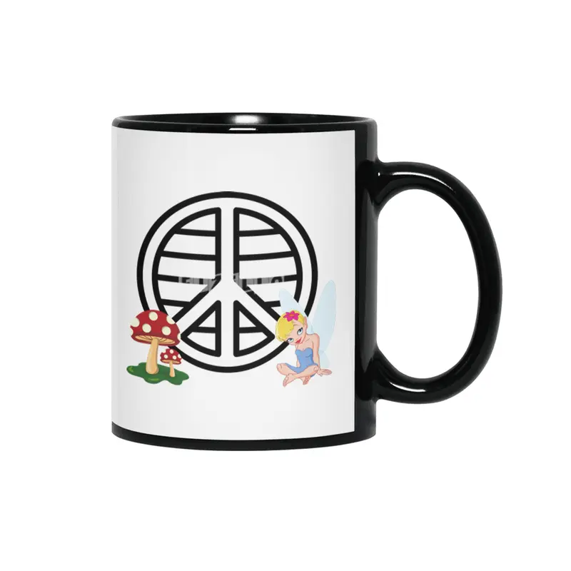 Fairy & Mushroom Peace Symbol Siyah Kupa