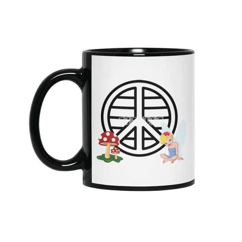 Fairy & Mushroom Peace Symbol Siyah Kupa