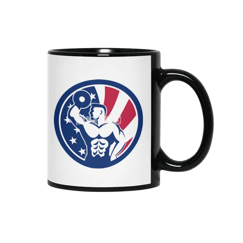 American Fitness Gym USA Flag Icon Siyah Kupa