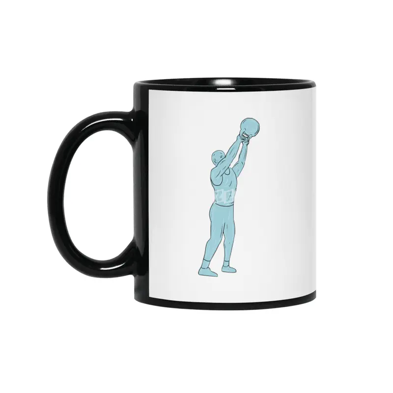 Athlete Fitness Kettlebell Swing Drawing Siyah Kupa