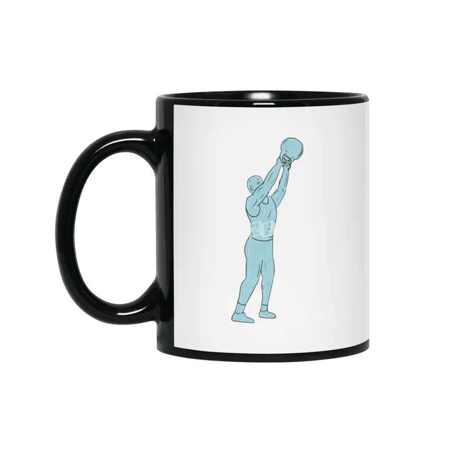 Athlete Fitness Kettlebell Swing Drawing Siyah Kupa