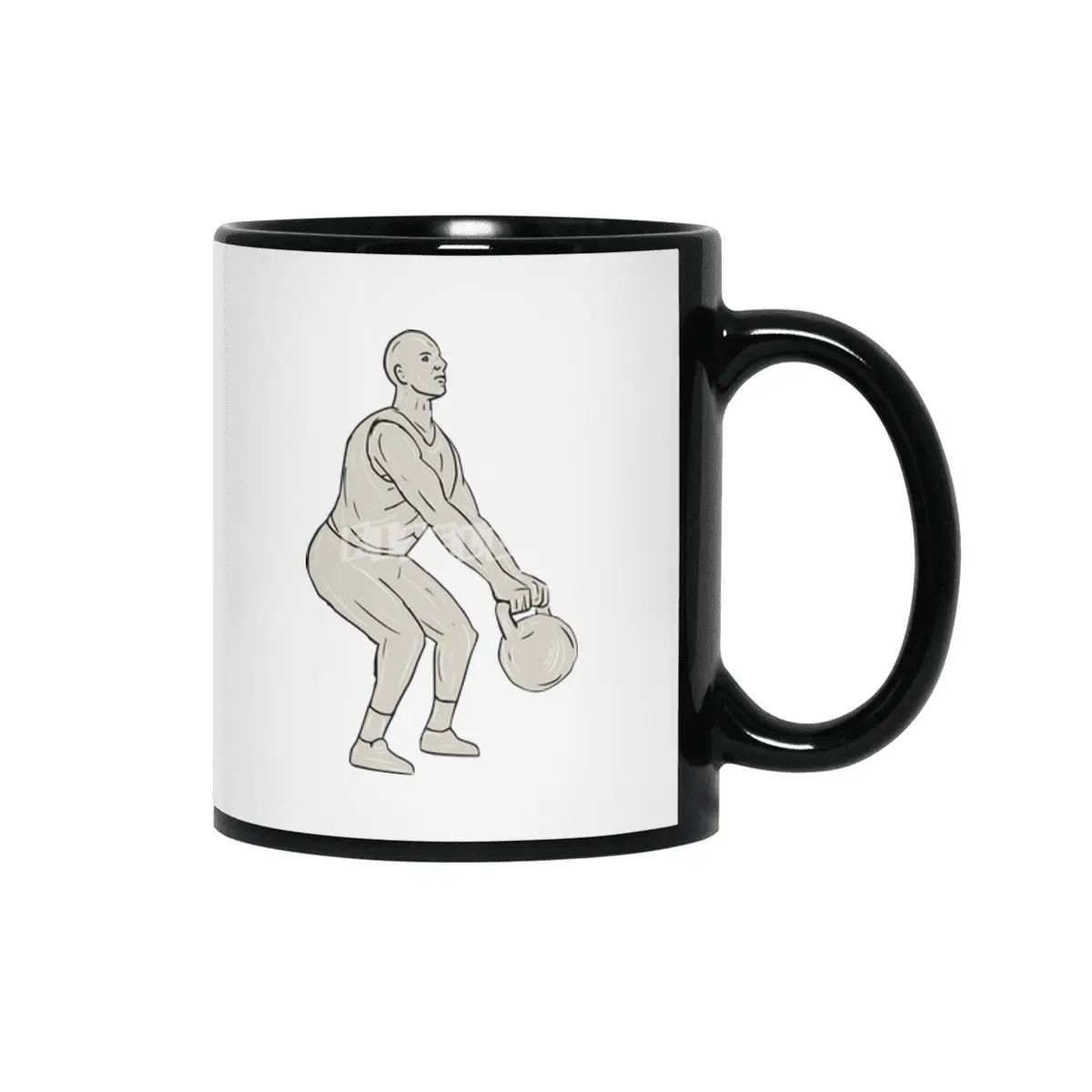 Athlete Fitness Squatting Kettlebell Drawing Siyah Kupa