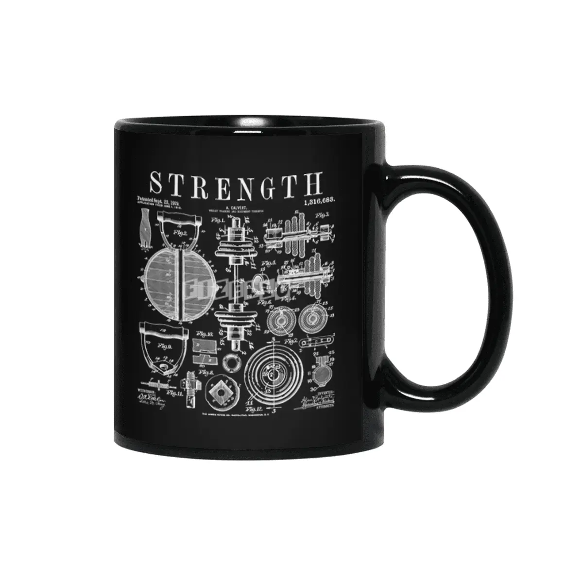 Gym Fitness Workout Dumbbell Kettlebell Vintage Patent Print Siyah Kupa