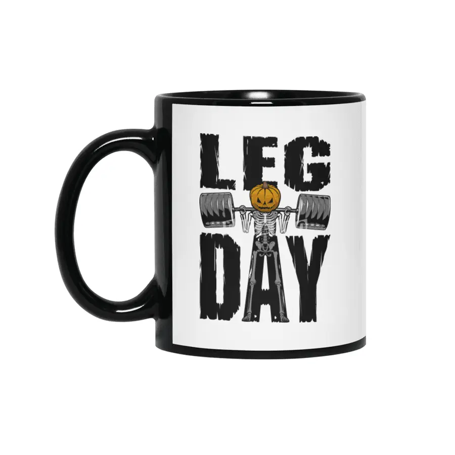 Halloween Gym Leg Day Skeleton Pumpkin Goth Fitness Workout Siyah Kupa