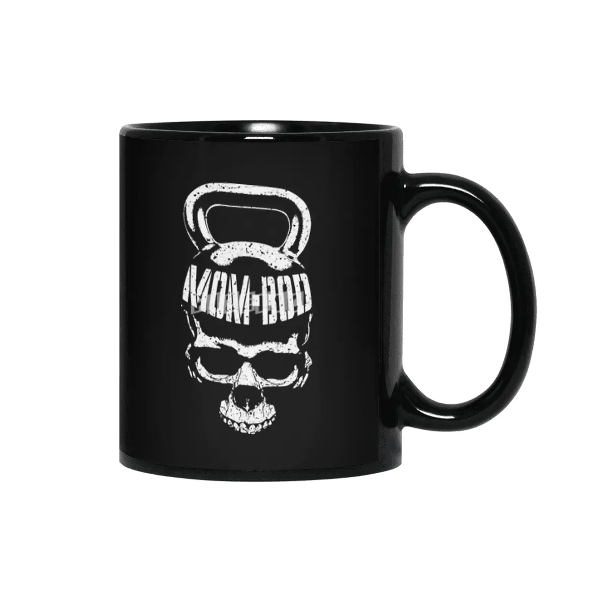 Mom Bod Kettlebell Skull Funny Halloween Gym Fitness Workout Siyah Kupa