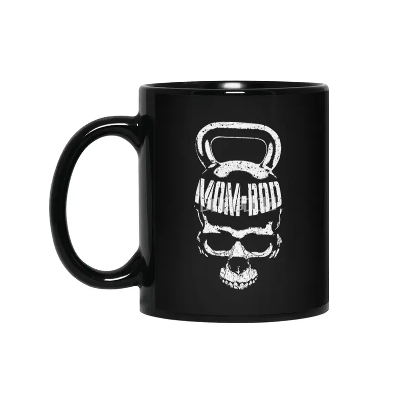 Mom Bod Kettlebell Skull Funny Halloween Gym Fitness Workout Siyah Kupa