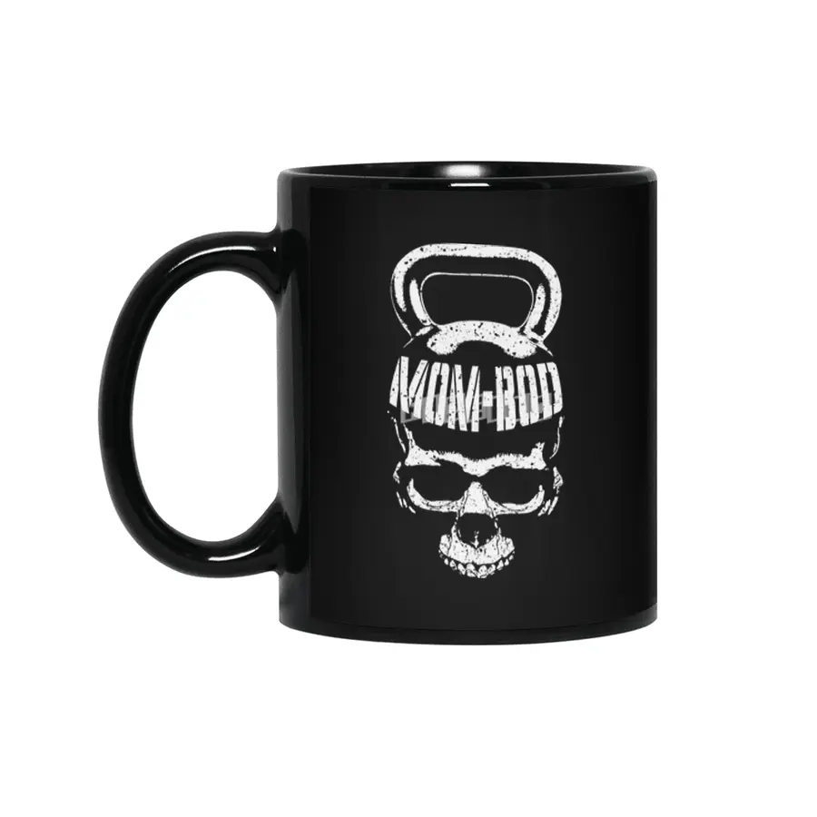 Mom Bod Kettlebell Skull Funny Halloween Gym Fitness Workout Siyah Kupa