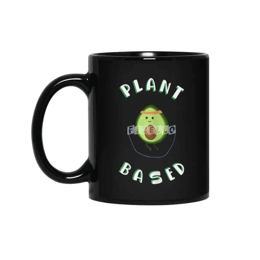 Funny Plant Based Avocado Fitness Tee, Vegan & Vegetarian Siyah Kupa