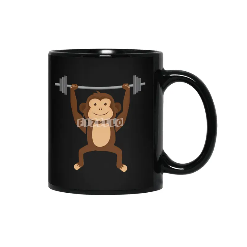 Weightlifting Body Builder Fitness Monkey, Gym Enthusiast, Funny Workout Monkey Bar Siyah Kupa