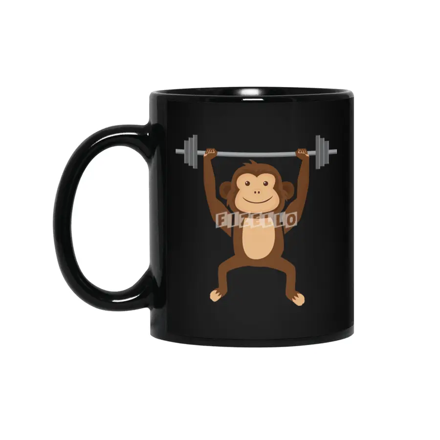 Weightlifting Body Builder Fitness Monkey, Gym Enthusiast, Funny Workout Monkey Bar Siyah Kupa