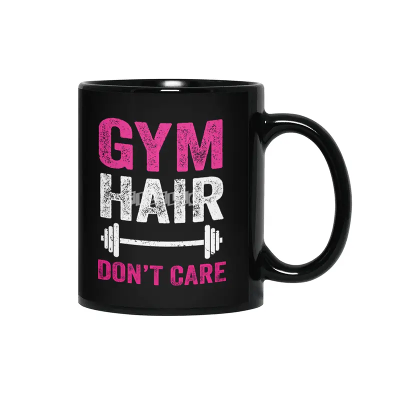 Gym Hair Don't Care Funny Fitness Design Gift Idea Siyah Kupa
