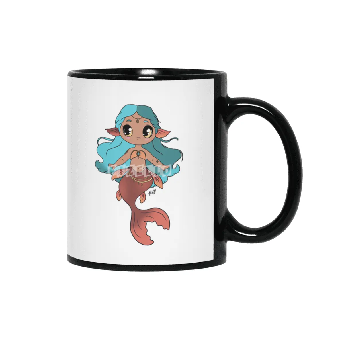 Kawaii Koi Mermaid Siyah Kupa