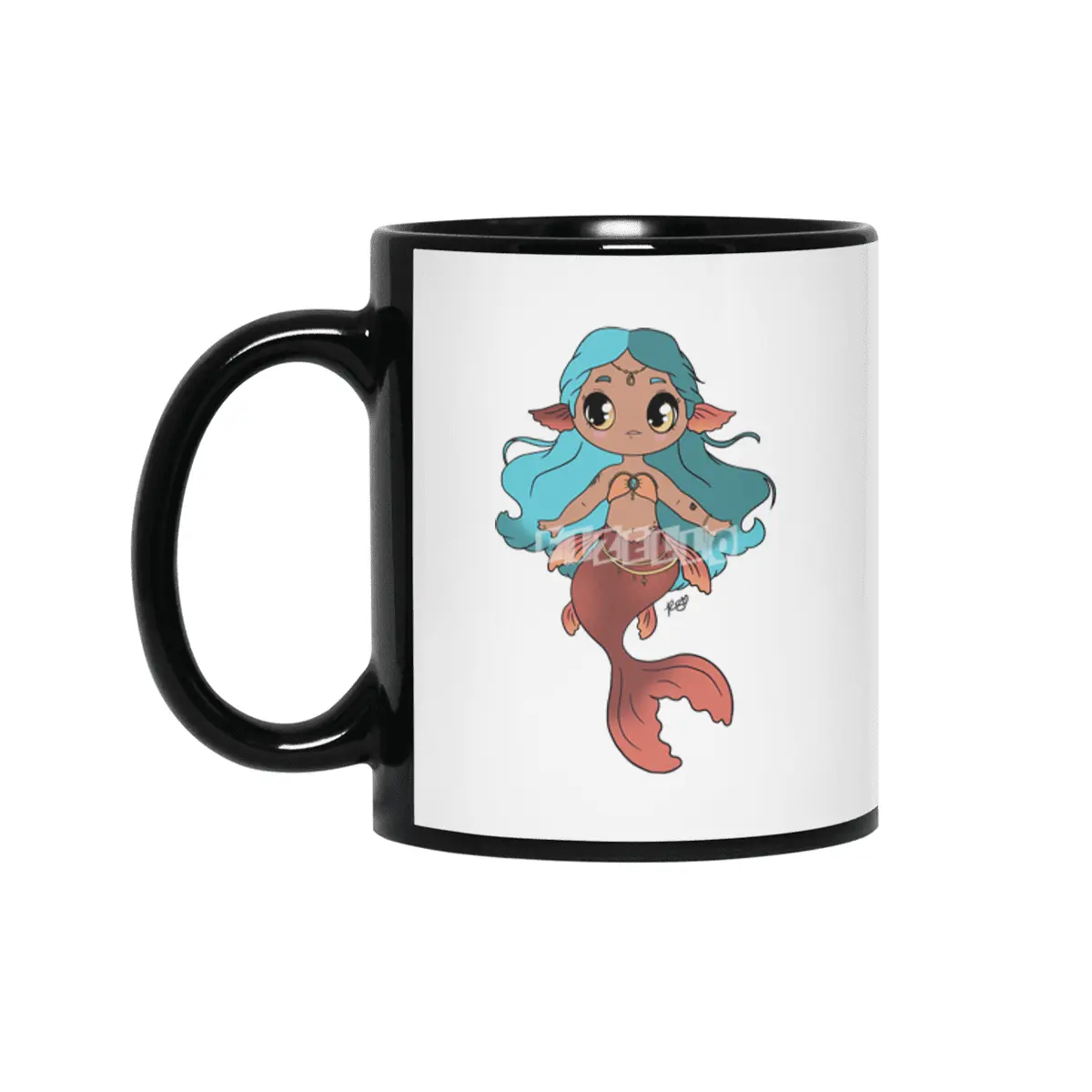 Kawaii Koi Mermaid Siyah Kupa