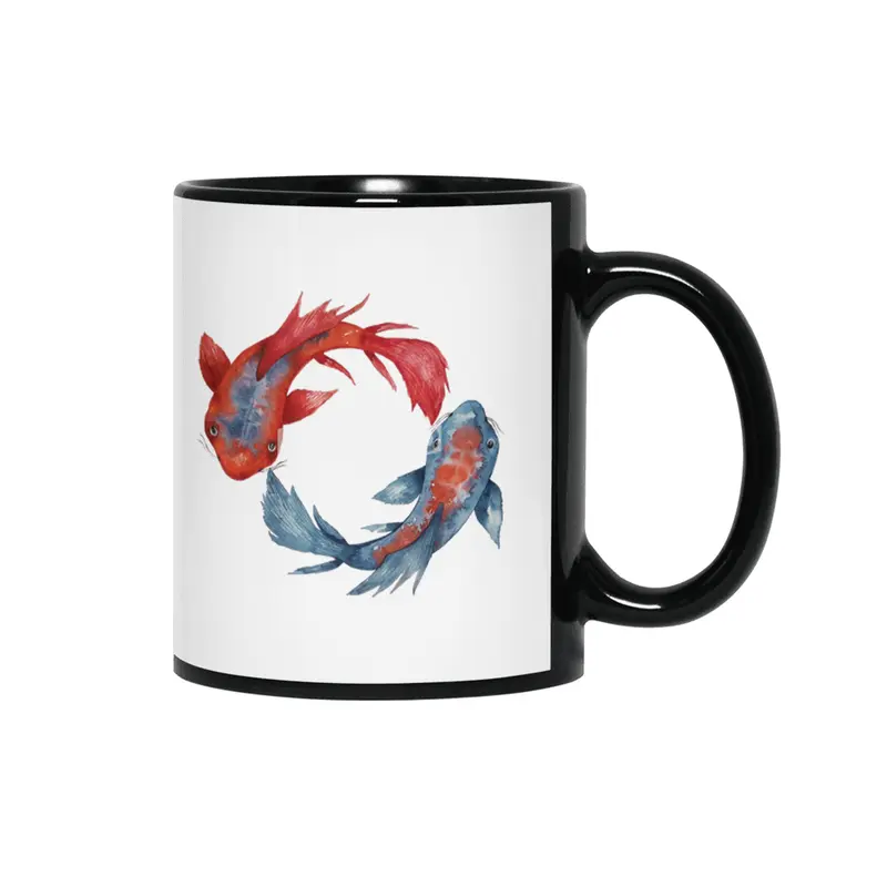 Yin Yang Koi Fish Siyah Kupa