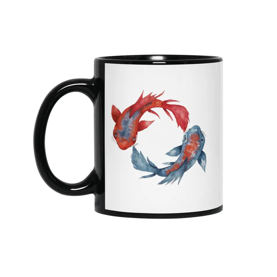 Yin Yang Koi Fish Siyah Kupa