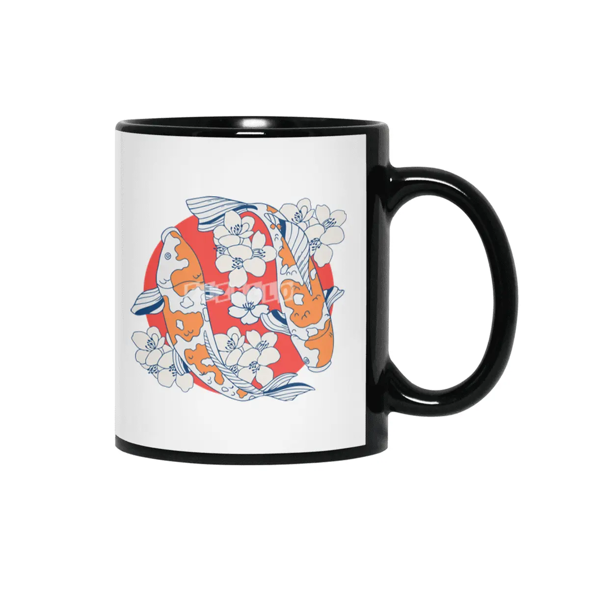 Colorful koi fish and flower Siyah Kupa