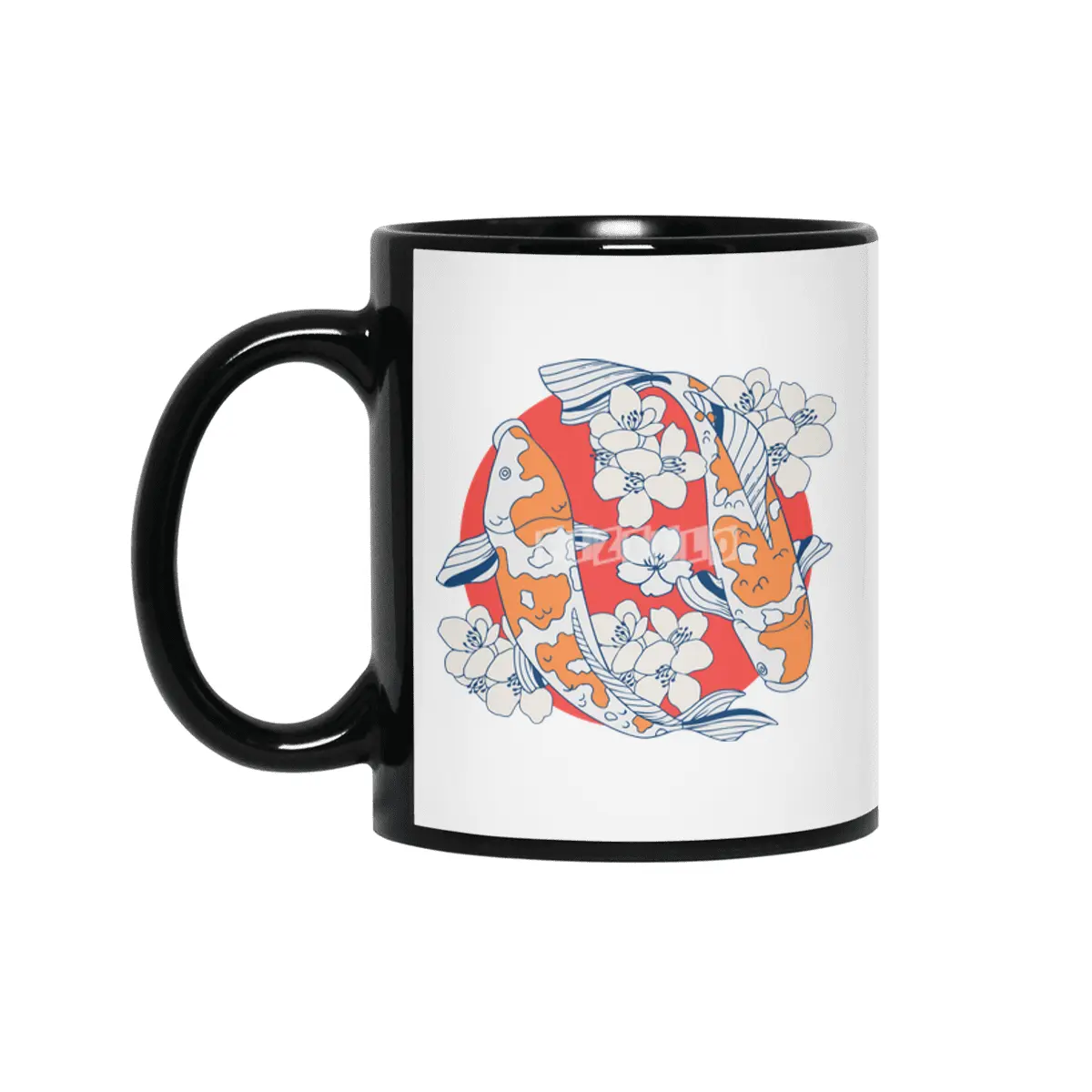 Colorful koi fish and flower Siyah Kupa