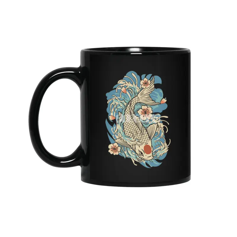 Japanese Koi Fish Siyah Kupa
