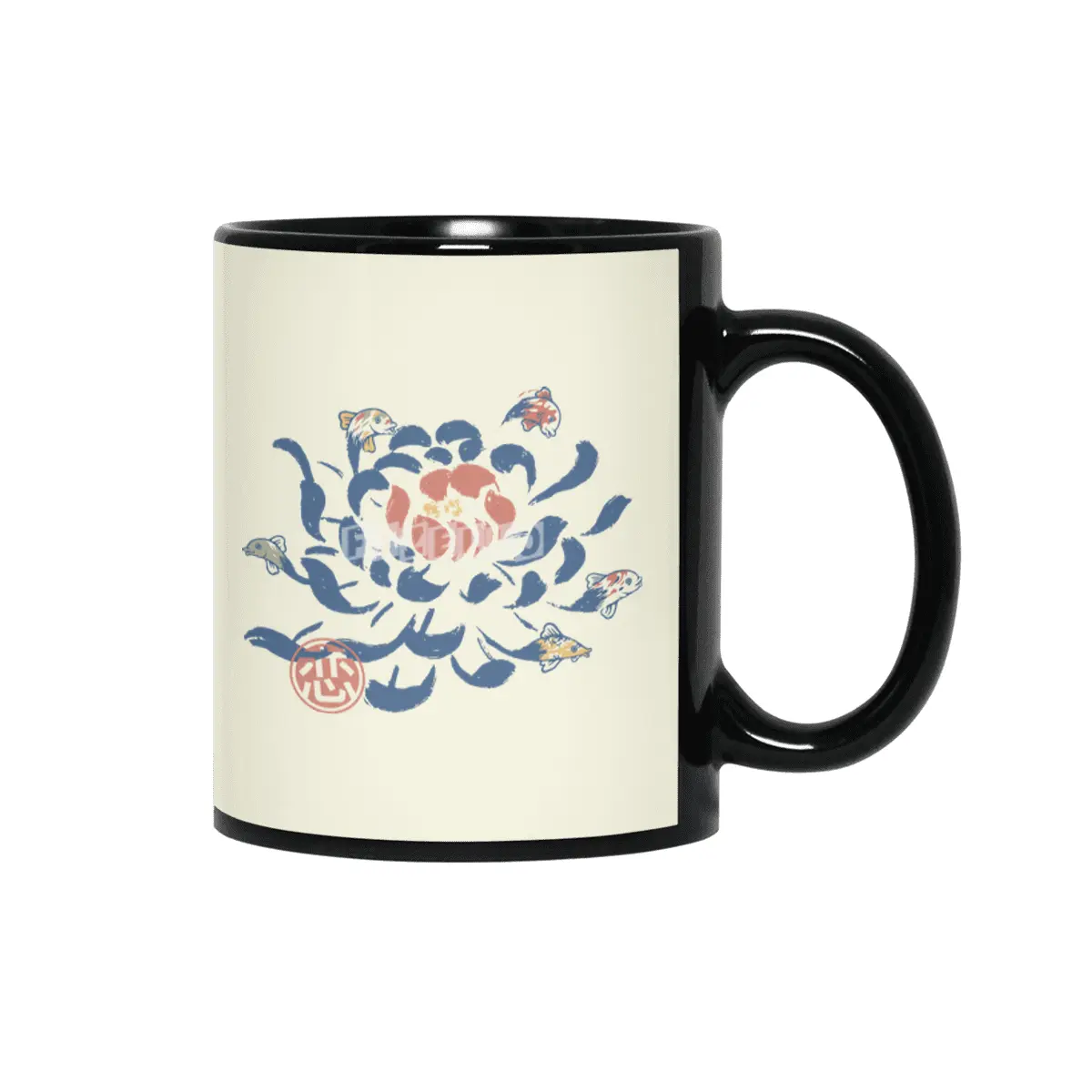 Vintage Japanese Flower Koi Siyah Kupa