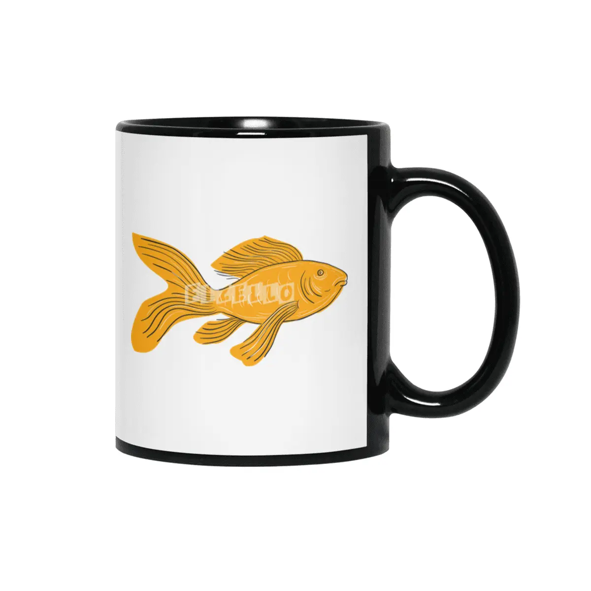 Gold Butterfly Koi Swimming Drawing Siyah Kupa