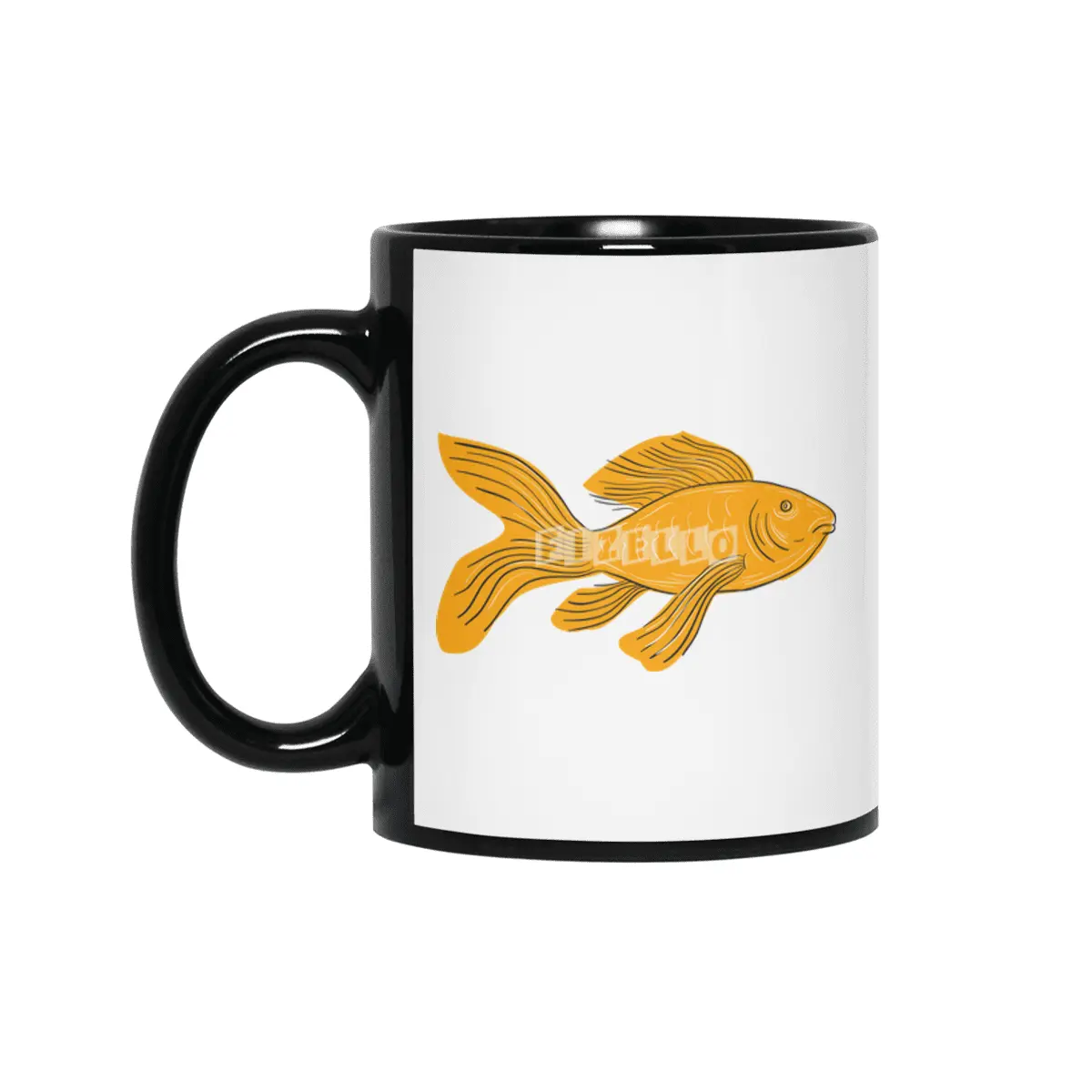 Gold Butterfly Koi Swimming Drawing Siyah Kupa