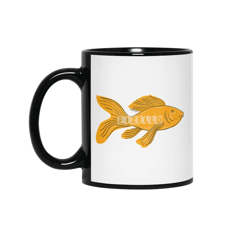 Gold Butterfly Koi Swimming Drawing Siyah Kupa