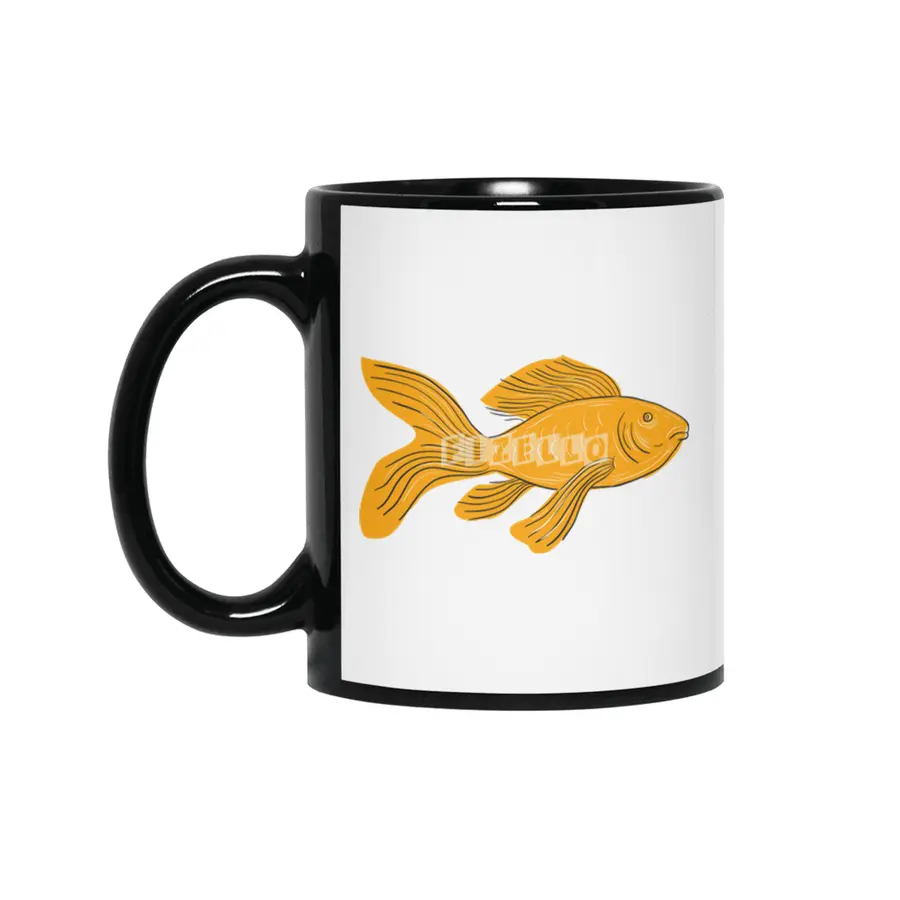 Gold Butterfly Koi Swimming Drawing Siyah Kupa