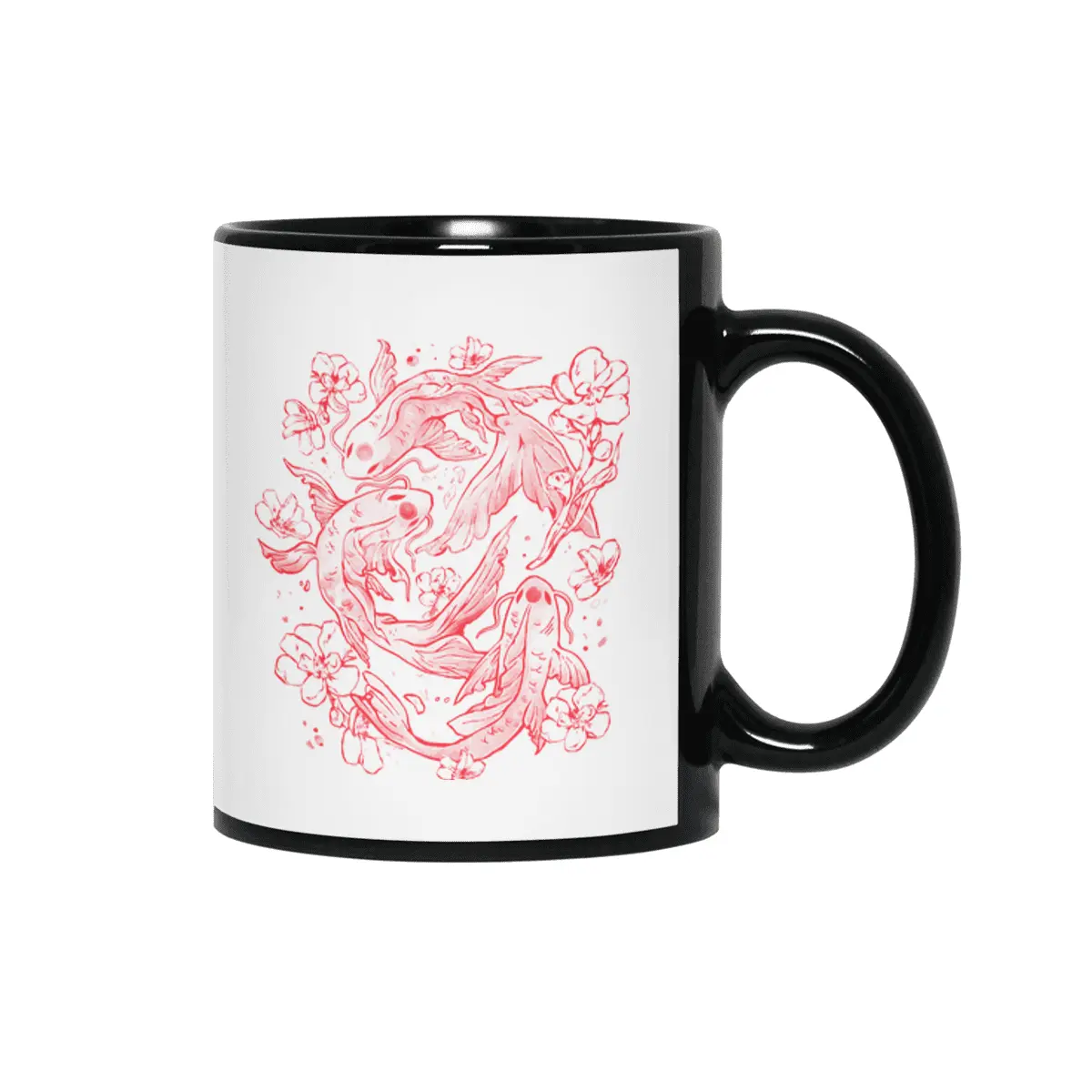 Red Koi - Aesthetic Oriental Koi Fish Gift Siyah Kupa