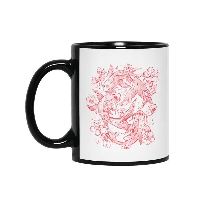 Red Koi - Aesthetic Oriental Koi Fish Gift Siyah Kupa