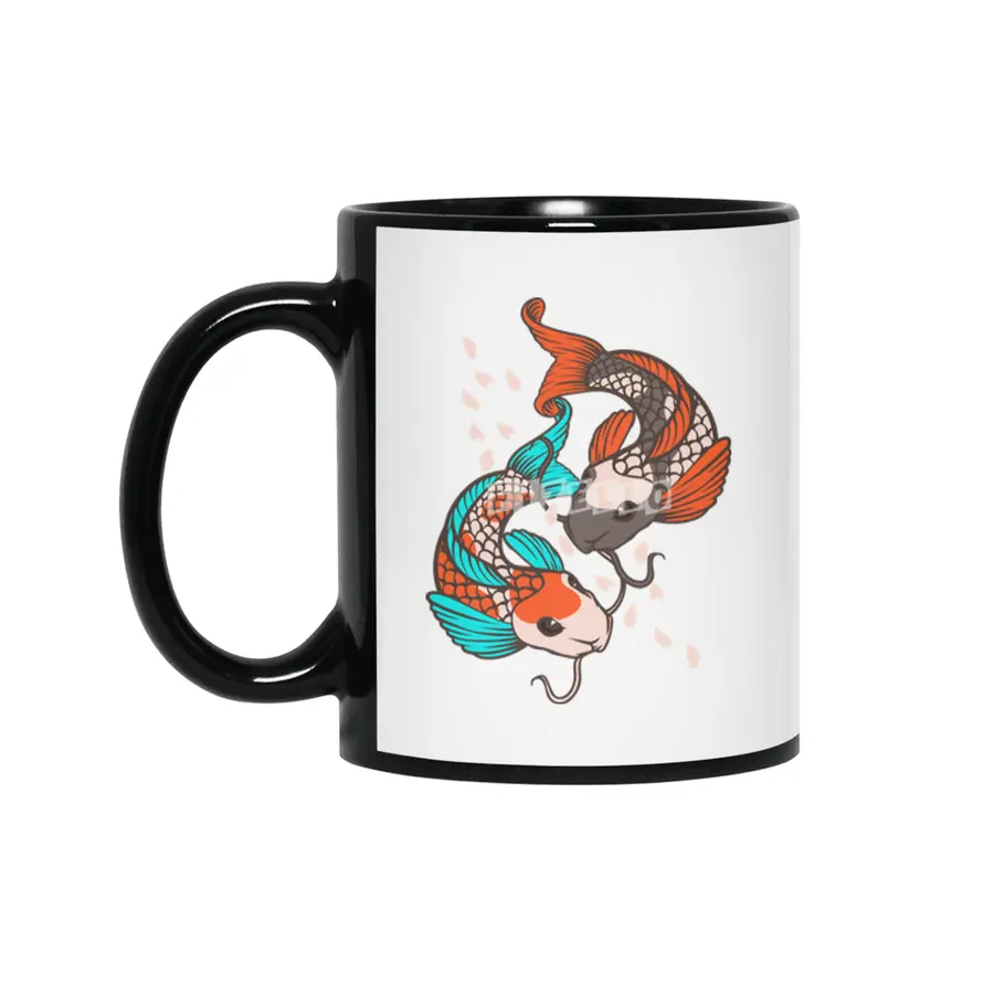 Japanese Koi Style Art Siyah Kupa