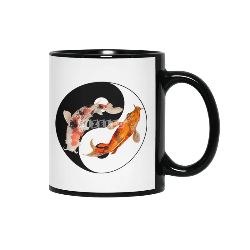 Yin Yang Carp Balance Taijitu Japanese Nishikigoi Koi Fish Siyah Kupa