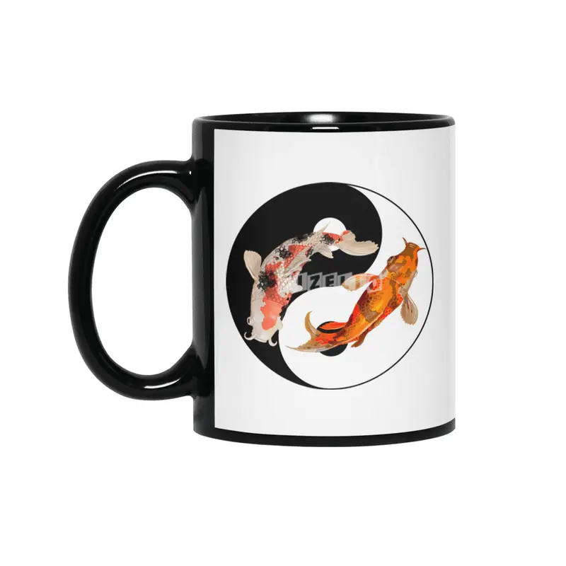 Yin Yang Carp Balance Taijitu Japanese Nishikigoi Koi Fish Siyah Kupa