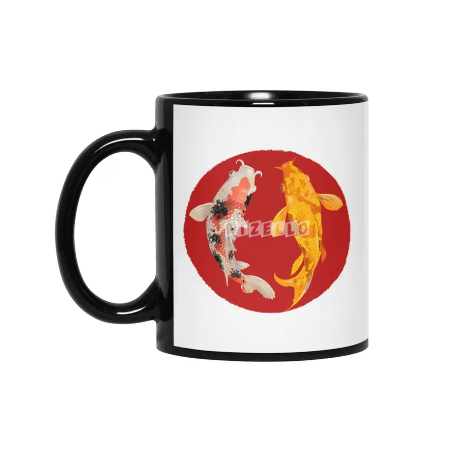 Yin Yang Carp Balance Taijitu Nishikigoi Japanese Koi Fish Siyah Kupa