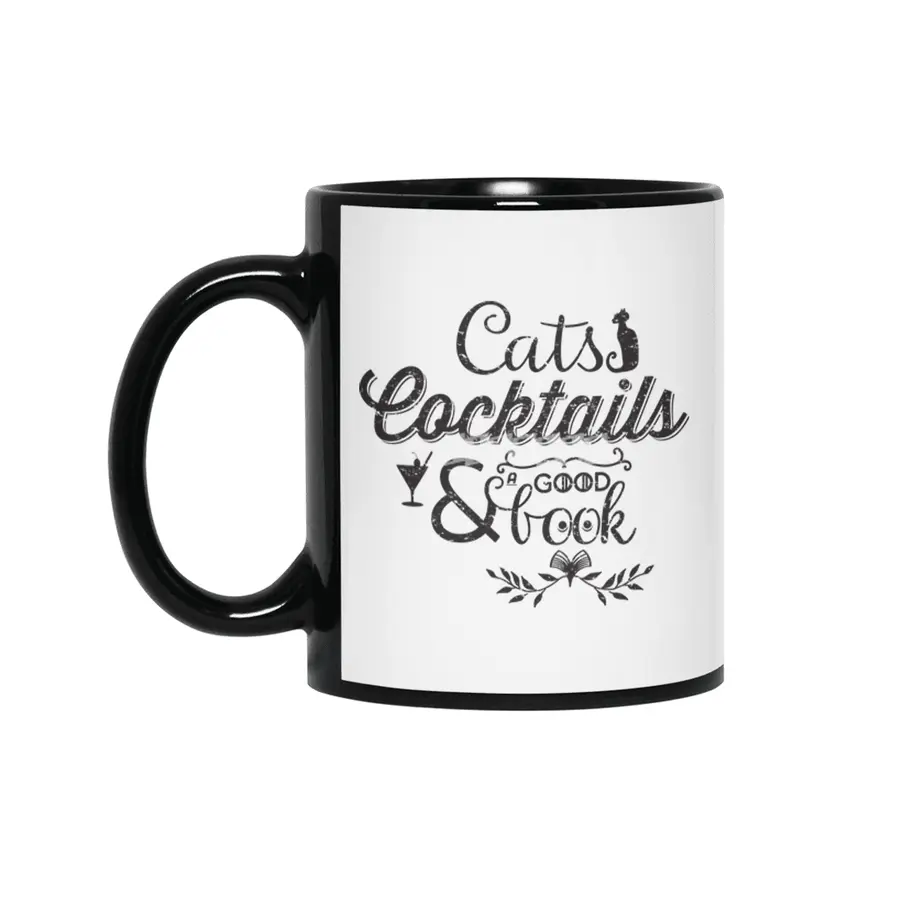 Cats Cocktails and a Good Book Siyah Kupa